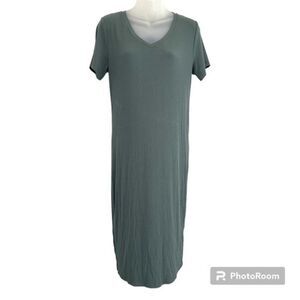 Women’s Green Ribbed Short Sleeve Midi Dress Size XL